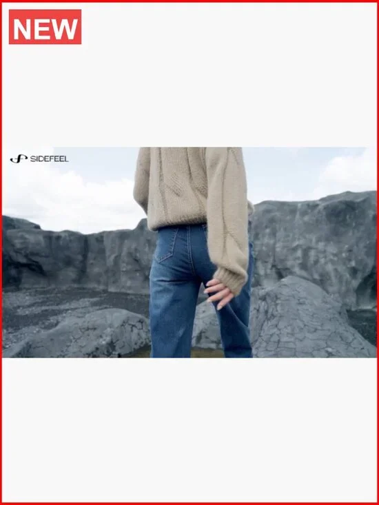 High Waisted Wide Leg Jeans Straight Denim Pants with Pockets - Picture 7 of 7